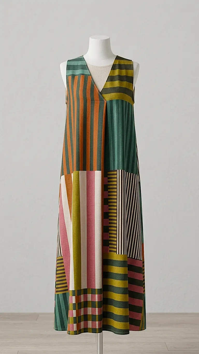 Vestido a cuadros con diferentes patrones rayados